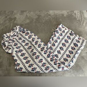 LOFT Floral Wide Leg Pants - Red and Blue on White